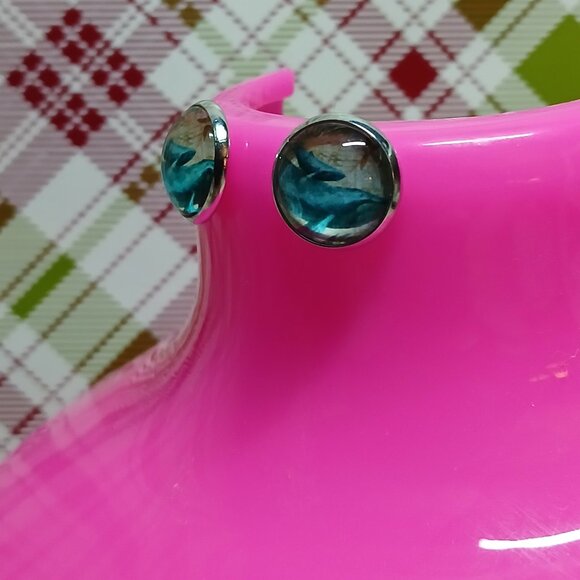 Handmade Silver Tone with Blue Whale Stud Earrings Fashion Jewelry #87 - Picture 7 of 9